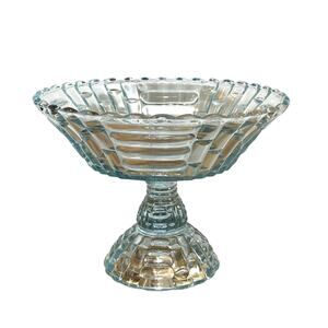 Vintage 1950's Jeannette Glass Louisa Star Lite Blue Footed Compote Bowl 9" Dia